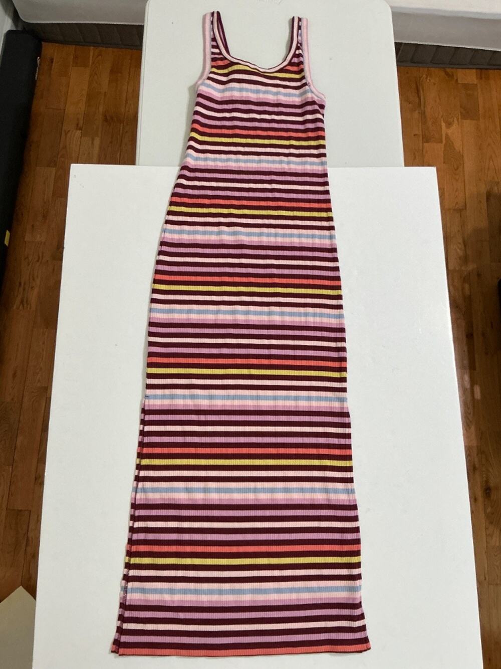 Roxy Balboa Maxi Dress Womens M Burgundy Multi Stripe Ribbed Sleeveless Tank NWT